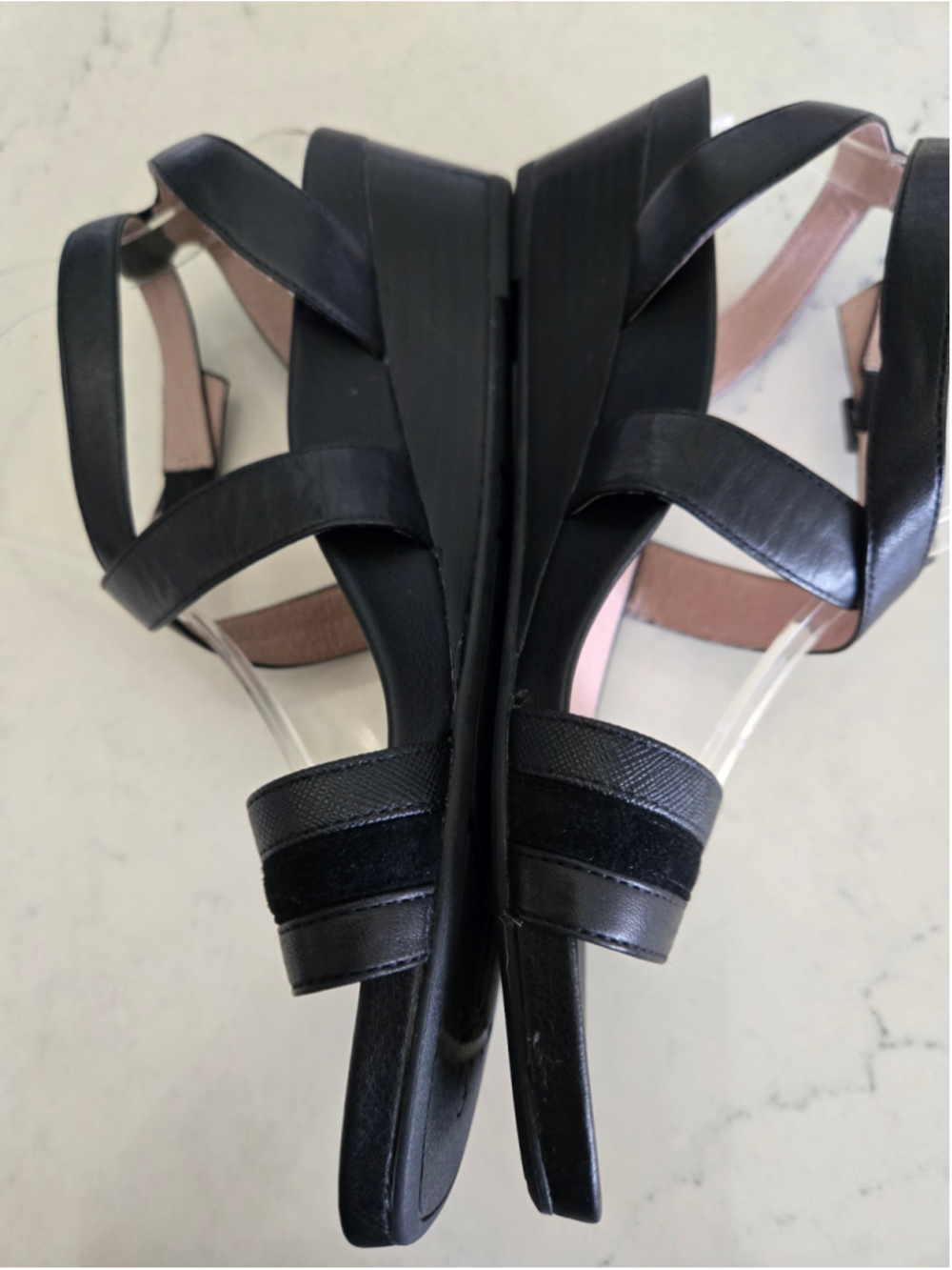 Abeo Irene Biosystem Black Leather Wedge Sandals Size 10N - Picture 3 of 8